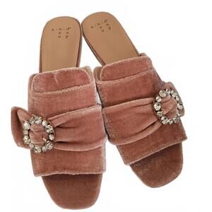 NWOT TARGET Womens Rose PInk Velour Open Toe Slide Shoe with Rhinestone Jewel De